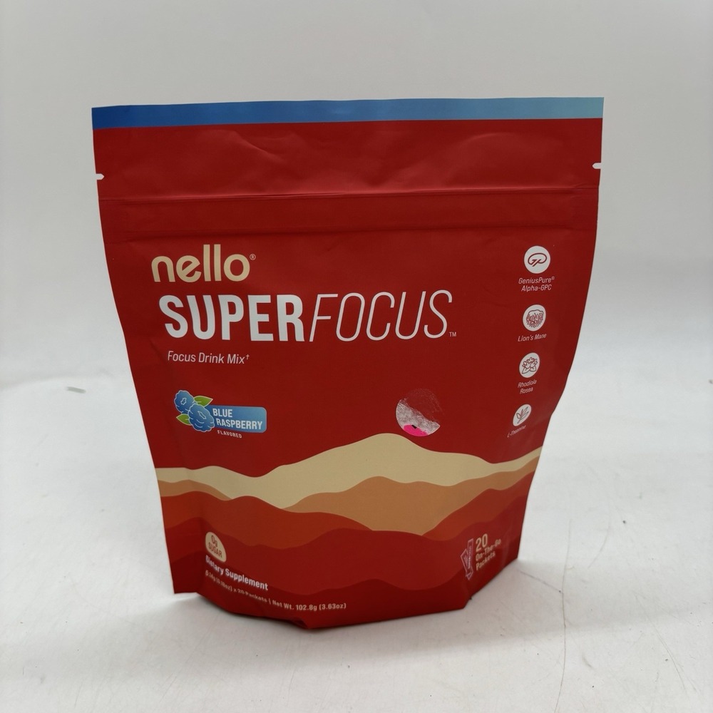 Drink Mix Nootropic Focus L Theanine Rhodiola Rosea Pack of 20 Nello Superfocus